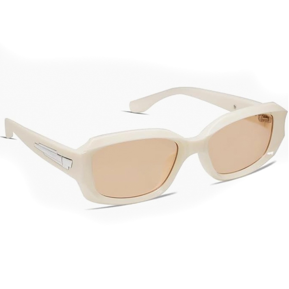 Beige Tint Retro Trendy Rectangle Men Women Cool Rave Y2K Fashion Sunglasses